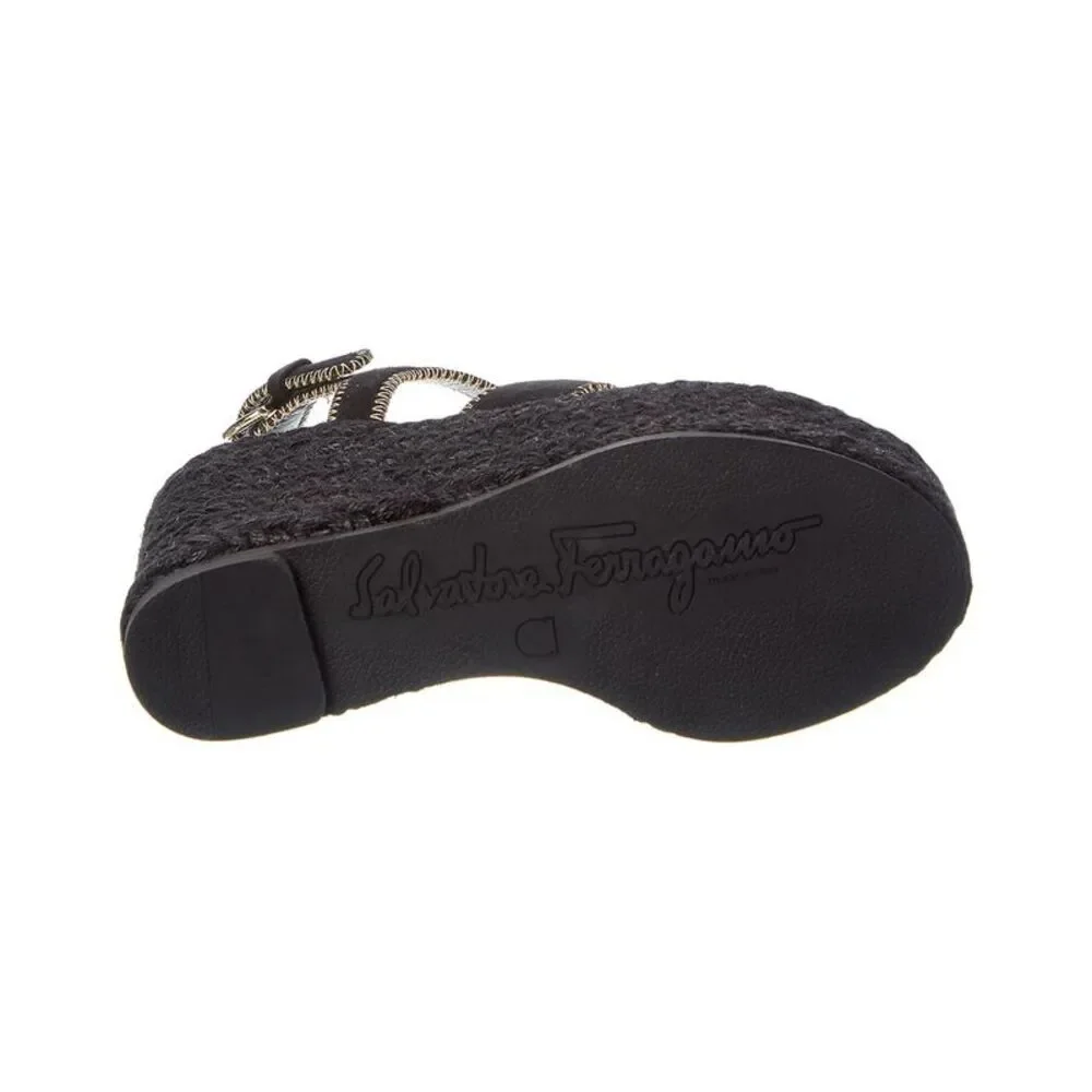 Ferragamo Renee Suede Wedge Sandal, Black
